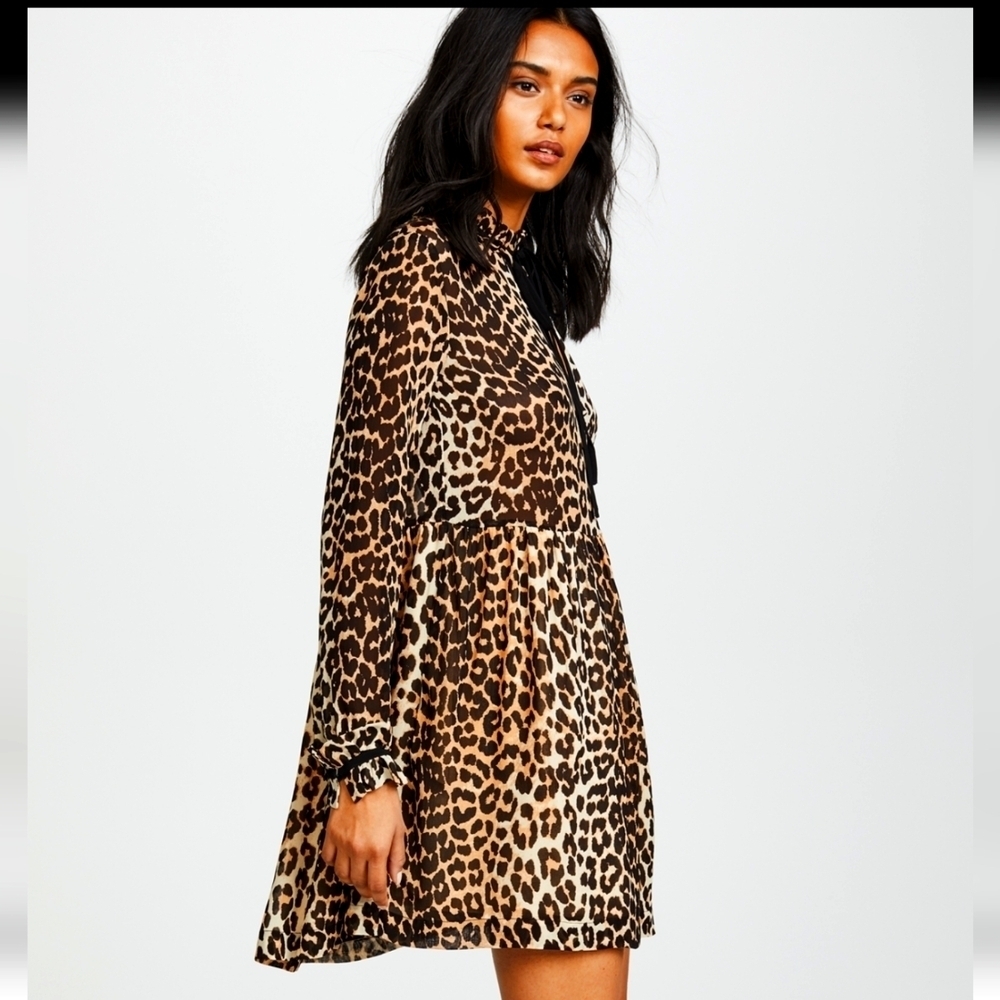 GANNI Fairfax Georgette Short Dress in Leopard